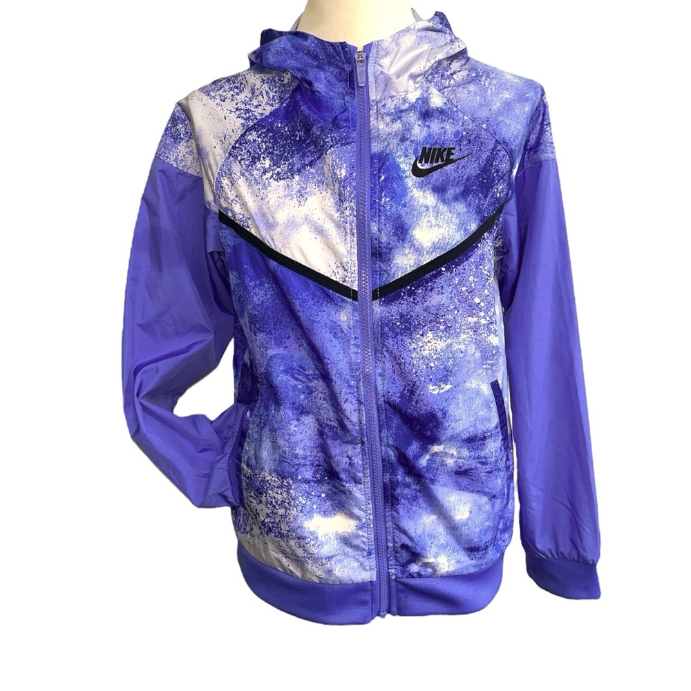 Nike Women Purple Black Hiking Run Raincoat Jacket Hood Water-Resistant size L